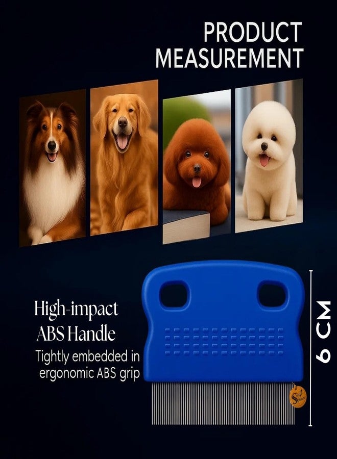 سايج سكوير مشط صغير مربع الشكل من سيج لإزالة البراغيث من الكلاب والقطط | أداة عناية بحجم راحة اليد بشعيرات من الفولاذ المقاوم للصدأ | مزيل لطيف للبراغيث وفك تشابك الشعر | مناسب للسفر لسهولة التنظيف | 6 سم، لون عشوائي - Image 3